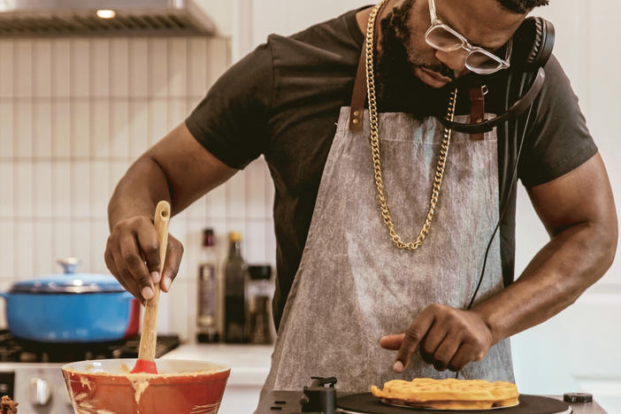 Chef Scotty Scott puts his own spin on chicken and waffles in a new cookbook, <em>Fix Me A Plate.</em>