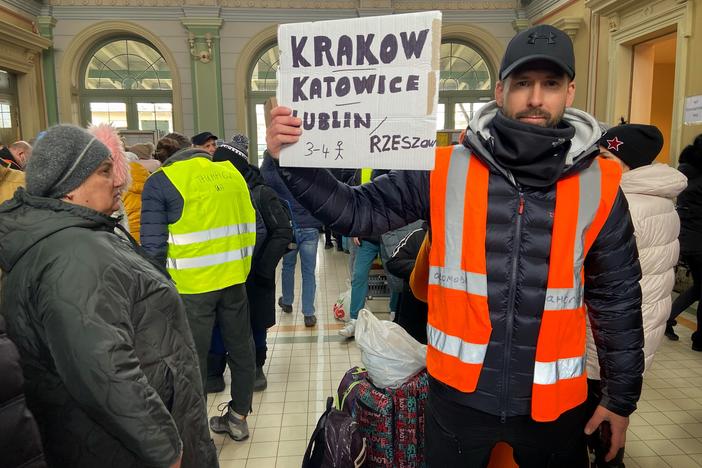 Jason Manley is helping connect refugees with transport and hotel when they arrive into Poland.
