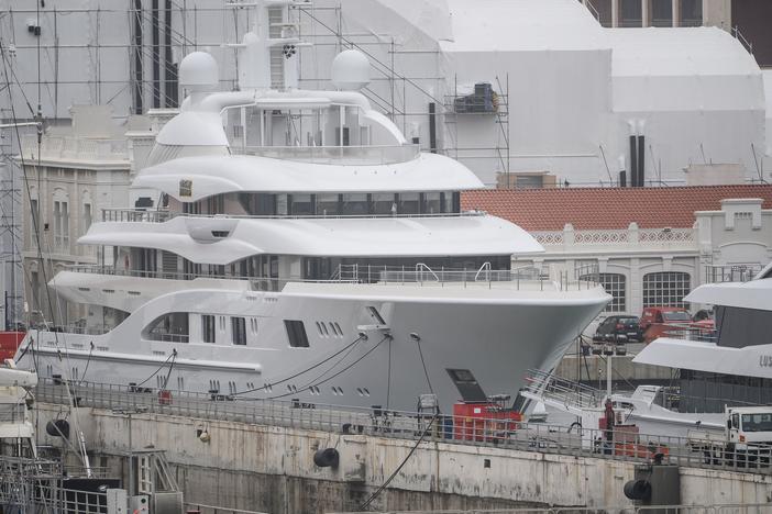 Spain's government said this week it impounded this superyacht called "Valerie," moored in Barcelona, saying it belonged to a Russian oligarch.