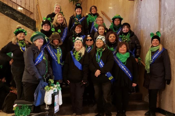 Members of the Dancing Grannies pose for a picture before attending the Milwaukee St. Patrick's Day Parade on March 12, 2022. This performance marked the first since the Waukesha Christmas tragedy where four members of the troupe were killed.