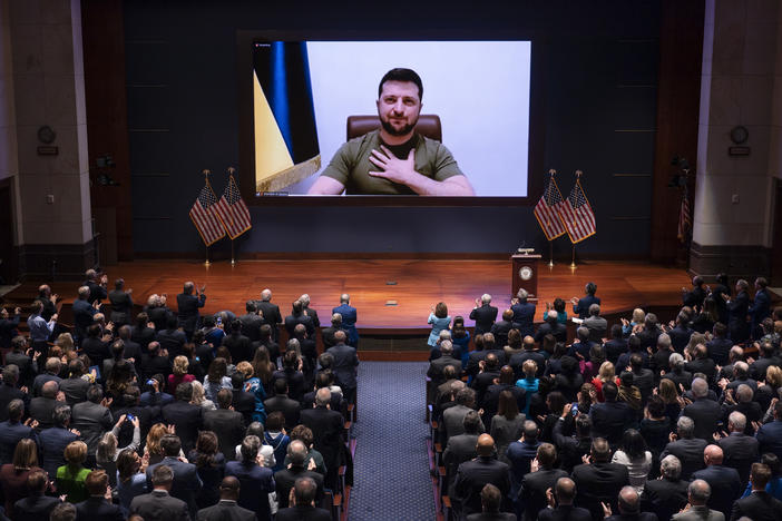 Ukrainian President Volodymyr Zelenskyy speaks to the U.S. Congress by video on Wednesday to plead for support as his country is besieged by Russian forces.