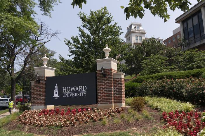An electronic signboard welcomes people to the Howard University campus in Washington. Faculty members say they plan to protest over unfair working conditions for its tenure faculty on campus.