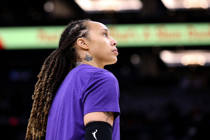 Brittney Griner of the Phoenix Mercury, pictured at a game in 2021. Russian state media reports she will remain in custody until May 19.