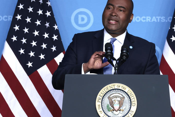 Democratic National Committee Chairman Jaime Harrison addresses the DNC Winter Meeting at the Washington Hilton Hotel on March 10, 2022 in Washington, DC.