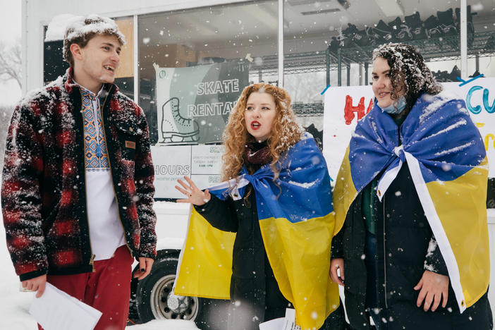 Marta Hulievska (center), a freshman at Dartmouth College, is from the southeastern Ukrainian city of Zaporizhzhia.