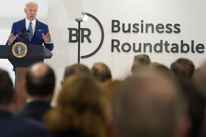 President Biden speaks at Business Roundtable's CEO quarterly meeting on Monday in Washington, D.C.