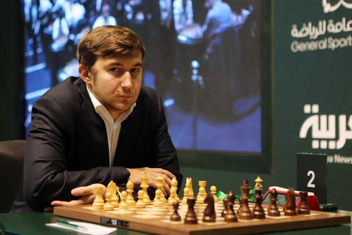 Sergey Karjakin competes in Riyadh, Saudi Arabia in 2017. Karjakin has repeatedly shared Russian propaganda and endorsed the war in recent weeks.