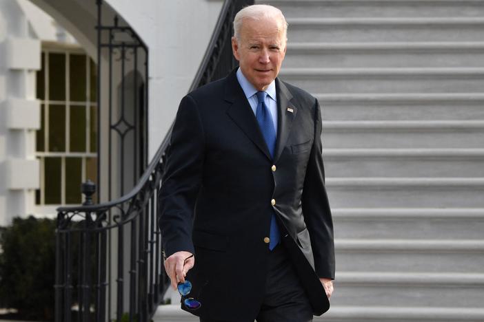 President Biden departs the White House on Wednesday for his trip to Brussels and Poland, where he plans to work to keep allies unified on their response to Russia's invasion of Ukraine.