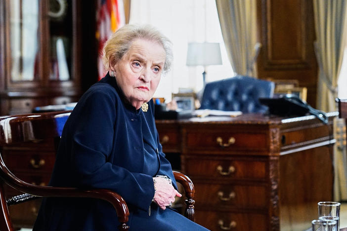 Madeleine Albright is pictured in 2018 on the set of <em>Madam Secretary.</em>