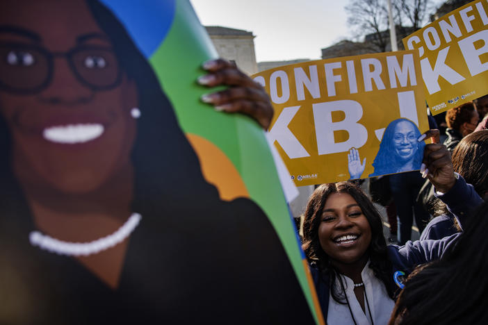 Law students from Southern University Law Center traveled from Baton Rouge, LA, to support Judge Ketanji Brown Jackson at a rally outside the U.S. Capitol on March 21, 2022 in Washington, DC.