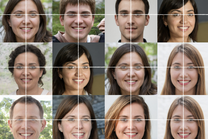 Some of the likely AI-generated faces from fake LinkedIn profiles identified by Stanford University researchers. The central positioning of the eyes is a telltale sign of a computer-created face.