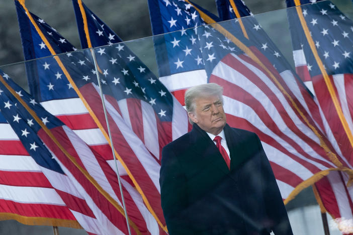 Then-President Donald Trump speaks to supporters near the White House on Jan. 6, 2021. Hundreds of Trump supporters later stormed the U.S. Capitol in an attempt to disrupt the certification of President Biden's victory.