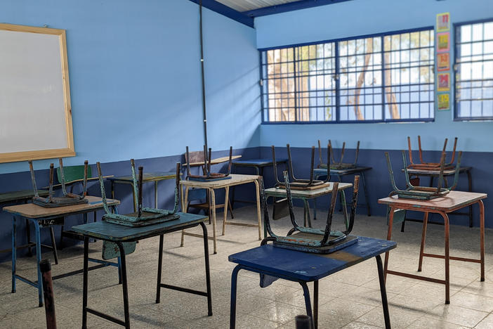 The pandemic brought in-person learning to a halt in Guatemala. And it's been a challenge to get some schools open again. Above: Hermogenes Gonzales Mejia school in Guatemala City. which finally welcomed back its students in February.