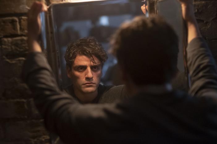 Steven Grant (Oscar Isaac) reflects on his predicament in Disney 's <em>Moon Knight</em>.