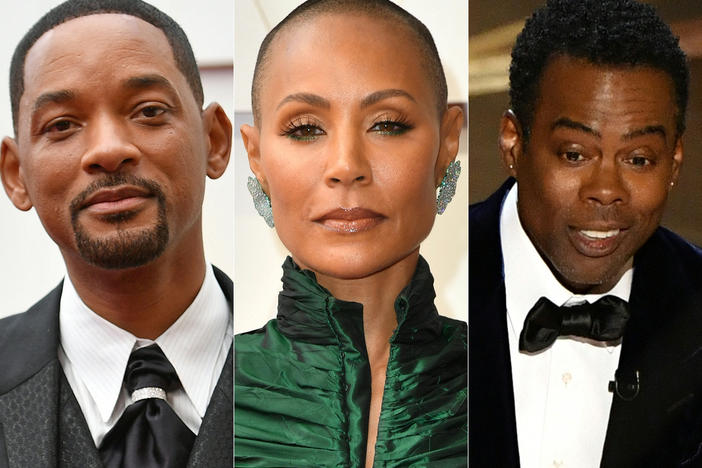 Composite image of Will Smith, Jada Pinkett Smith, and Chris rock at the 94th Oscars at the Dolby Theatre in Hollywood, California on March 27, 2022.