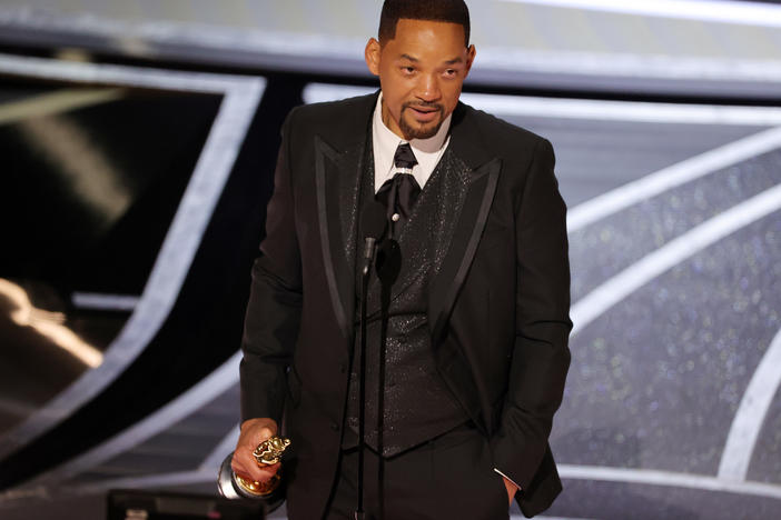 Will Smith accepts the award for best actor in a leading role for <em>King Richard</em> during the 94th Annual Academy Awards at Dolby Theatre on Sunday in Hollywood, Calif.