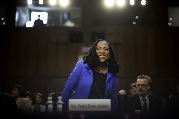Supreme Court nominee Judge Ketanji Brown Jackson arrives for the third day of her confirmation hearing before the Senate Judiciary Committee last month.