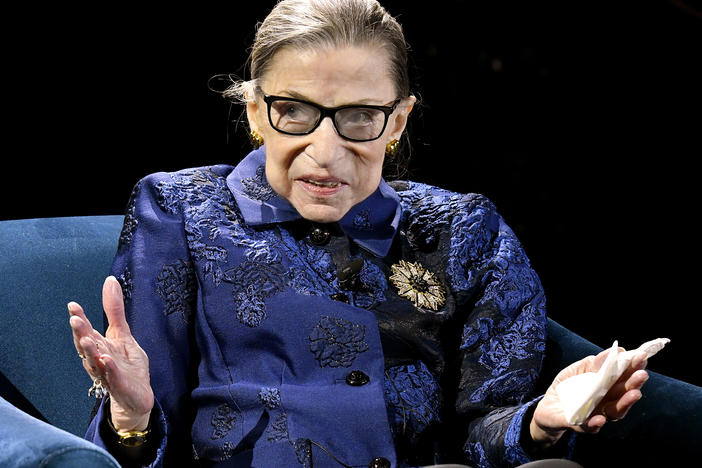 Justice Ruth Bader Ginsburg speaks onstage at the Fourth Annual Berggruen Prize Gala celebrating 2019 Laureate Supreme Court Justice Ruth Bader Ginsburg in New York City. The U.S. Navy announced that a future ship will be named in her honor.