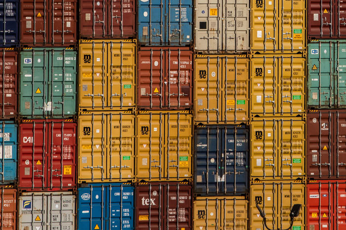 Shipping containers are stacked at the Port of Long Beach in Long Beach, Calif., on Nov. 17, 2021. Congestion at U.S. ports has caused supply chain disruptions, driving up prices and leading to a growing shortage of goods.