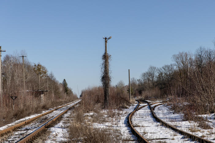 Energoatom, Ukraine's state power company, has warned that Russian soldiers likely received high radiation doses at Chernobyl. Here, an abandoned railway is seen in the Chernobyl zone close to the Ukraine-Belarus border, weeks before the Russian invasion.