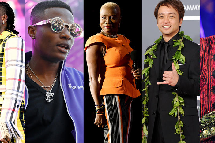 The nominees in this year's two "global music" categories for the Grammys include (from left): Burna Boy and WizKid (both from Nigeria), Benin superstar Angelique Kidjo, Hawaii's Daniel Ho and Femi Kuti (he's also Nigerian).