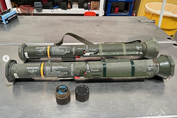 Authorities found two rocket launchers and a practice grenade at a house in Temecula, Calif., on Tuesday.