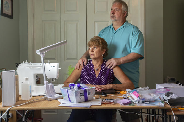 Suzanne and Jim Rybak, inside the craft room where their son, Jameson, would encourage Suzanne to make colorful beach bags, received a $4,928 medical bill months after it was supposedly resolved.