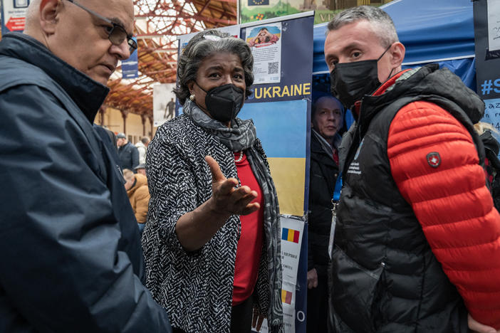 US Ambassador to the UN, Linda Thomas-Greenfield, visits Gara de Nord railway station where infrastructure has been put in place to welcome and assist refugees coming from Ukraine, in Bucharest, Romania, on April 4th, 2022