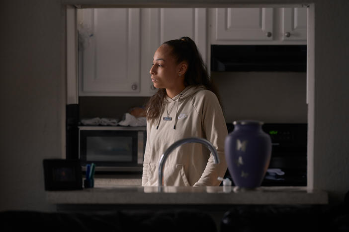 Portrait of Allyssa Lewis in her kitchen in Richardson, Texas, on April 4, 2022.