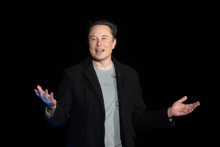 Elon Musk speaks during a news conference at SpaceX's Starbase facility near Boca Chica Village in South Texas on Feb. 10.