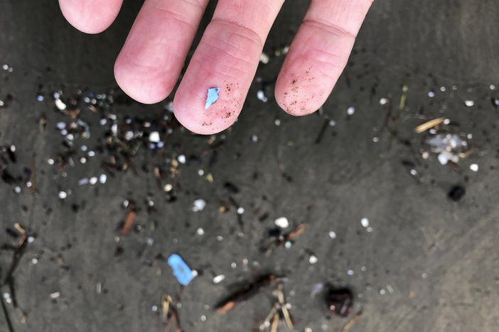 Plastic debris is washed up at Depoe Bay, Ore., on Jan. 19, 2020.