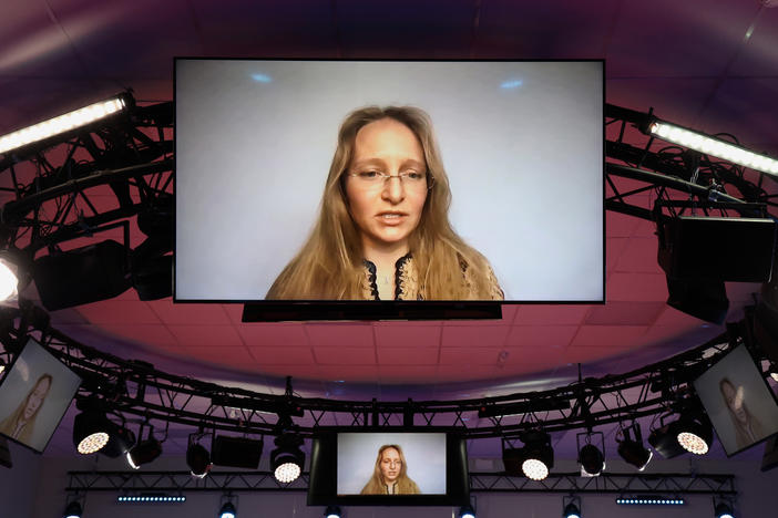 Vladimir Putin's daughter Katerina Tikhonova speaks via video link during a panel session last year at the St. Petersburg International Economic Forum — Russia's version of Davos.