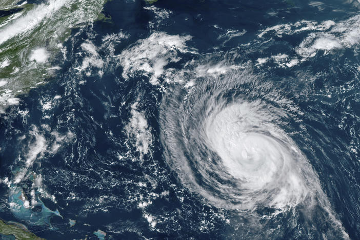 This satellite image taken on Sept. 8, 2021, shows Hurricane Larry in the Atlantic Ocean.