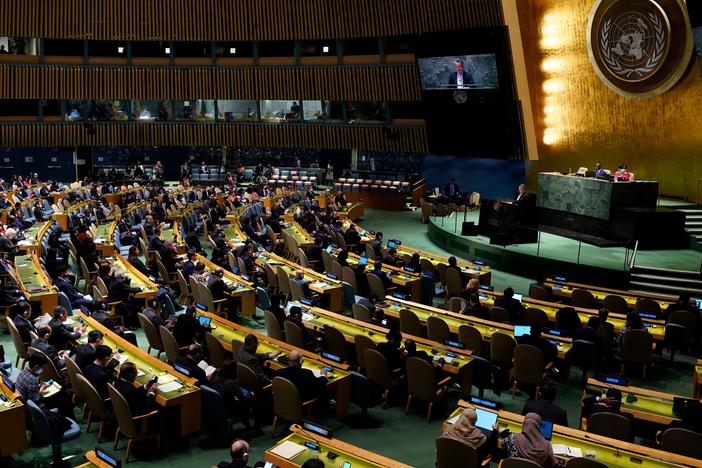 Ukraine's U.N. Ambassador Sergiy Kyslytsya urged the General Assembly to adopt a draft resolution suspending Russia from the U.N. Human Rights Council, saying thousands of Ukrainians have been killed, tortured, raped and robbed by Russia's military.