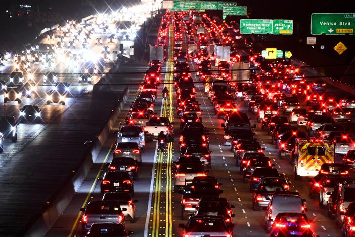 The 405 Freeway is packed with rush-hour traffic last month in Los Angeles. Americans' greatest contribution to global greenhouse gas emissions comes from transportation, mostly from cars and trucks, according to the federal government.