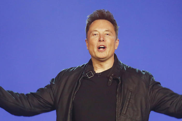 Tesla CEO Elon Musk introduces the Cybertruck at Tesla's design studio.