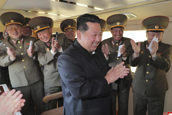 This undated photo provided Sunday, April 17, 2022, by the North Korean government shows its leader Kim Jong Un at an undisclosed location in North Korea.