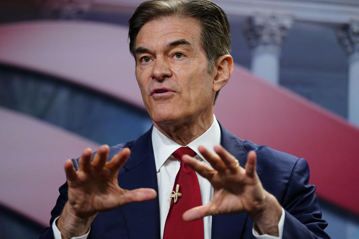Dr. Mehmet Oz takes part in a forum for Pennsylvania Republican U.S. Senate candidates in Camp Hill, Pa., on April 2. Oz recently got the endorsement of former President Donald Trump over his chief rival for the nomination, David McCormick.