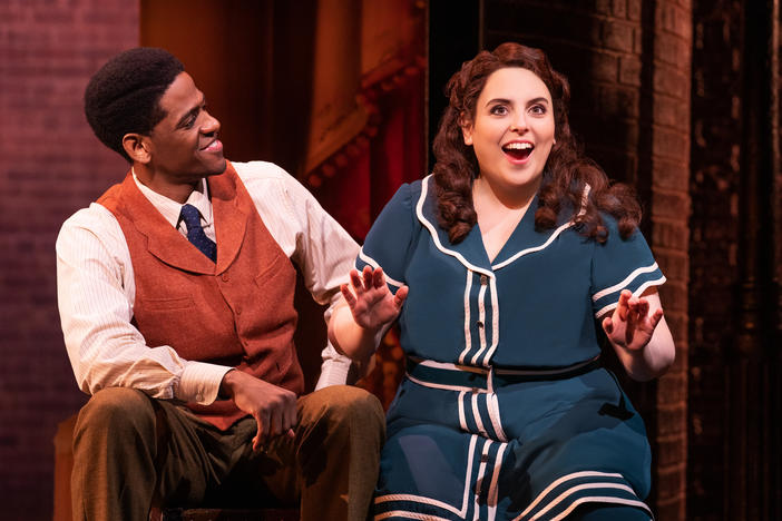 Jared Grimes (l) as Eddie Ryan and Beanie Feldstein as Fanny Brice in <em>Funny Girl</em>