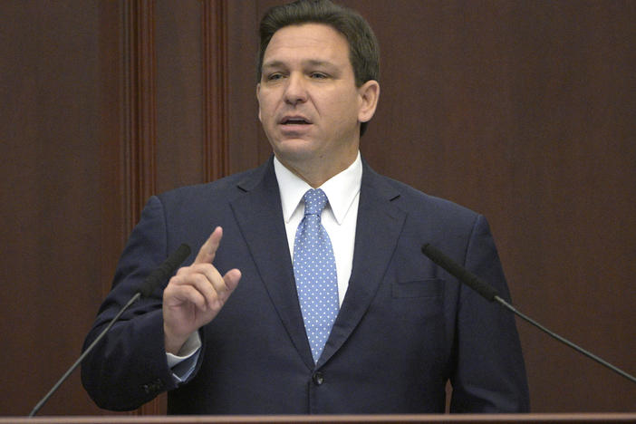 Florida Gov. Ron DeSantis addresses a joint session of a legislative session, Jan. 11, 2022, in Tallahassee, Fla.
