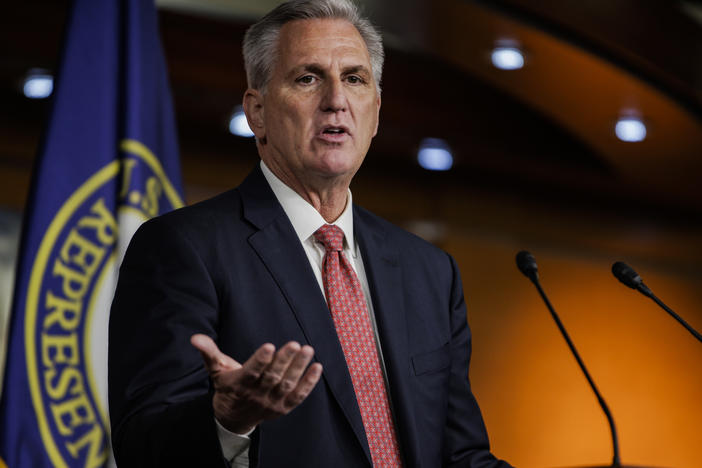 House Minority Leader Kevin McCarthy (R-CA) speaks during his weekly press conference at the U.S. Capitol on Dec. 3, 2021 in Washington, D.C.