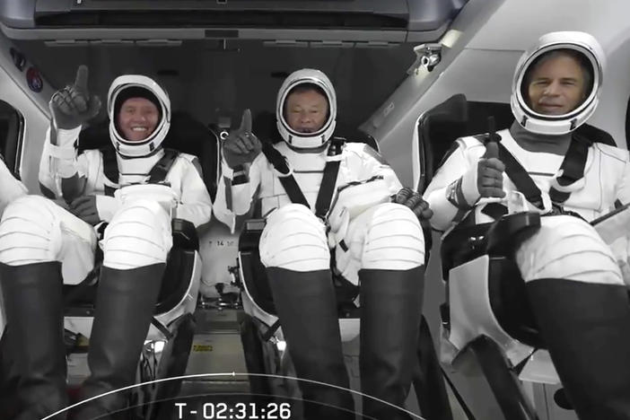 The SpaceX crew seated in the Dragon spacecraft earlier this month in Cape Canaveral, Fla.