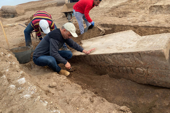 Archeologists work in the ruins of a temple for Zeus-Kasios, the ancient Greek god, at the Tell el-Farma archaeological site in the northwestern corner of the Sinai Peninsula. Tell el-Farma, also known by its ancient name Pelusium, dates back to the late Pharaonic period and was also used during Greco-Roman and Byzantine times.