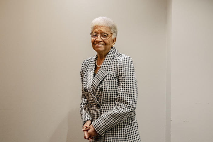 Ellen Johnson Sirleaf, the former president of Liberia and first elected female head of state in Africa, stands for a portrait on World Malaria Day in Washington, D.C. Sirleaf, now a leader for global health issues, jokes that this is an "Angela Merkel" pose.