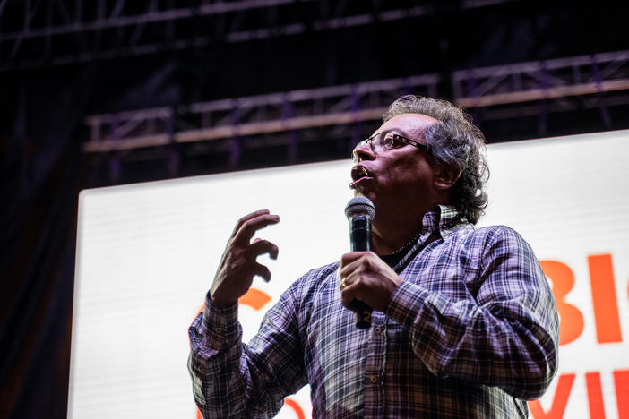 Colombian presidential candidate Gustavo Petro speaks during a campaign rally in Medellín, Colombia, on April 7. Petro is polling first ahead of the May 29 election.