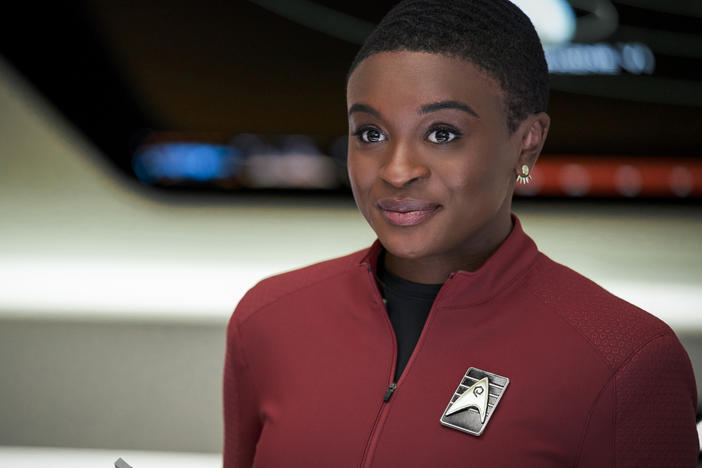 Cadet Uhura (Celia Rose Gooding) is assigned to the Enterprise on <em>Star Trek: Strange New Worlds.</em>