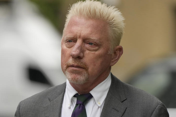 Former Tennis player Boris Becker arrives at Southwark Crown Court for sentencing in London on Friday.