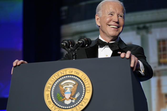 President Joe Biden speaks at the annual White House Correspondents' Association dinner, Saturday, April 30, 2022, in Washington.