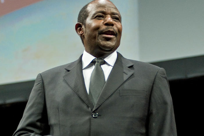 Paul Rusesabagina, pictured in 2012, was sentenced to 25 years in prison on terrorism charges last September in Rwanda. His family is suing Rwanda for $400 million for kidnapping, torture and unlawful imprisonment.