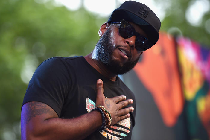 Talib Kweli of the rap duo Black Star, photographed performing in New York City on July 22, 2017.
